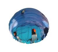 Penguin and sea Print Soft Shower Cap for Women Men Reusable hat Lightweight hat and Bath Hair Cap