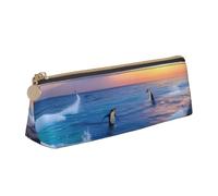 Penguin and sea Print Triangle Pencil Pens Case Large-Capacity Stationery Organizer Pouch Office Travel