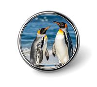 Penguin And Sea Round Lapel Pin Women's Novelty Buttons & Pins Metal Badge Cute Brooch Retro Pinback Badge Fashion Bag Pins for Hat Backpacks Tie Suit Wedding Party Accessory, silver, Circular