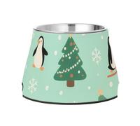 Penguin and Tree Pattern Pets Water&Food Bowls Elevated Stainless Steel Pets Dish Bowl for Medium Dogs Comfort Feeding