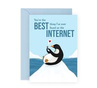 Penguin Anniversary Card For Couples -I Found On The Internet - Online Dating Puns Jokes Humour -Birthday, Valentines Card For Boyfriend Girlfriend Him Her Partner - Comes With Fun Stickers