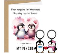 Penguin Anniversary Card, You Are My Penguin Greeting Card and 2pcs Keychains with Envelope and Pouch, Romantic Love Gift for Anniversary, Birthday, Valentines Gift for Him Her