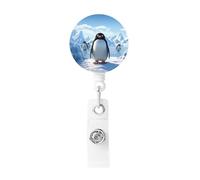 Penguin Antarctica Ice Badge Reel Retractable Badge Holders Lightweight ID Badge Reels Cute Nurse Name Card Holder with Keychain Funny ID Badge Clip for Men Women