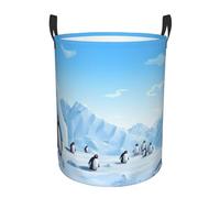 Penguin Antarctica Ice Circular Laundry Hamper Foldable With Handle - Durable And Waterproof Oxford Cloth Laundry Basket, Compact And Fashionable For Kitchen, Living Room, Bathroom, Etc.