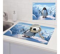 Penguin Antarctica Ice Dish Drying Mat for Kitchen Counter Super Absorbent Microfiber Drainer Mats Large Size Dish Drying Pad Quick Drying Dish Rack Pad 18"x 24"