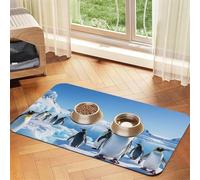 Penguin Antarctica Ice Dog Food Mats for Floors, 16x24 Inch Non-Slip Super Absorbent Pet Food Mat, Dishwasher Dog Mat for Food and Water, Cute Rubber Quick Dry Pet Feeding Mat for Dogs Puppy Cats