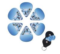 Penguin Antarctica Ice Guitar Picks 6 Pack, 0.96mm Thickness Celluloid Bass Pick with Leather Guitar Pick Holder Keychain Abstract Art Pics Plectrum for Acoustic Electric Guitar, Ukulele, Bass