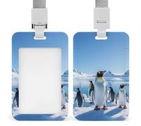 Penguin Antarctica Ice Id Badge Holder with Breakaway Lanyard Abs Plastic Name Tag Holder Vertical Clear Front Window Push Slide Card Protector Gift for NurseTeacher Office Staff & Events