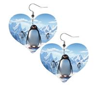 Penguin Antarctica Ice Leather Earrings for Women Heart Earrings Lightweight Dangle Drop Earrings Cute Jewelry Gift