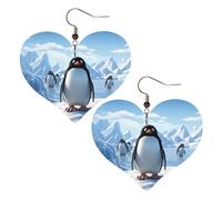 Penguin Antarctica Ice Leather Earrings for Women Heart Earrings Lightweight Dangle Drop Earrings Cute Jewelry Gift
