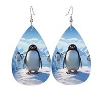 Penguin Antarctica Ice Leather Earrings for Women Teardrop Earrings Lightweight Dangle Drop Earrings Cute Jewelry Gift
