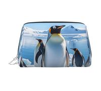 Penguin Antarctica Ice Makeup Bag for Women Cosmetic Bags Leather Travel Makeup Case Organizer Waterproof Make up Pouch Open Flat Toiletry Bag Portable Storage Pouch for Travelling, Silver, One Size