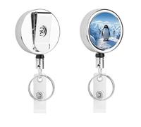 Penguin Antarctica Ice Metal Badge Holder Reel with Clip - Retractable Vertical ID Card Holder for Office Workers, Nurse, Portable Business Card Reel with Carabiner and Long Nylon Lanyard