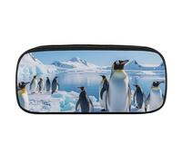 Penguin Antarctica Ice Pencil Case Waterproof Leather Pencil Pouch Multi-purpose Aesthetic Makeup Bag Cute Pen Bag Large Cosmetic Bag for Office Stationery, Travel