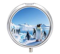 Penguin Antarctica Ice Pill Box 3 Compartment Decorative Metal Medicine Vitamin Organizer Personalized Medicine Organizer Travel Pillbox for Outdoor