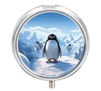 Penguin Antarctica Ice Pill Box PortablePill Organizer Travel Pillcase for Pocket Or Purse Medicine Pill Container with Mirror 3 Compartments Daily Medicine Organizer
