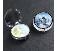 Penguin Antarctica Ice Pill Case 3 Compartment Pill Box Portable Metal Pill Organizer Cute Travel Pill Container Vitamin Organizer for Purse Pocket Travel Gift