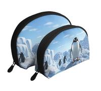 Penguin Antarctica Ice Portable Shell Cosmetic Bag Set - Travel Makeup Organiser with Zipper & Inner Compartments