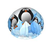 Penguin Antarctica Ice Print Premium Double Layer Shower Cap For Women With Reusable Shower Cap For Hair - Waterproof Plastic Cap - Shower Caps For Long, Short And Curly Hairs