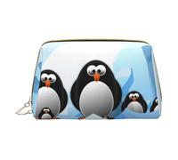 Penguin Antarctica Ice Printed Leather Makeup Bag for Women Girls - Small Portable Travel Cosmetic Organiser Toiletry Bag
