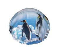 Penguin Antarctica Ice Shower Cap for Women Men, Adjustable Reusable Shower Bonnet Double Layer Waterproof Bath Caps, EVA Lining, Elastic Band Hair Cap for All Hair Lengths