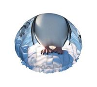Penguin Antarctica Ice Shower Cap For Women Reusable Double Layers Bathing Bath Cap Hair Caps Waterproof Elastic Band Ladies Spa Salon Shower Hat Hair Caps