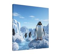 Penguin Antarctica Ice Wall Art for Living Room 16"x16" Canvas Painting Hanging Modern Artwork Canvas Print Aesthetic Wall Paintings for Bedroom Bathroom Kitchen Office Home Wallart Print Decor