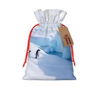 Penguin Antarctica Print Birthday Gifts Wrap Bag Unique Drawstring Gifts Bag Canvas Bags for Party Wedding Present,1 Piece M