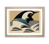 Penguin Art Deco Abstract Framed Print | A2 Oak Framed Wall Art | Ready to Hang | Art Deco Fantasy Picture | Living Room Bedroom Lounge Office