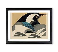 Penguin Art Deco Abstract Framed Print | A4 Black Framed Wall Art | Ready to Hang | Art Deco Fantasy Picture | Living Room Bedroom Lounge Office