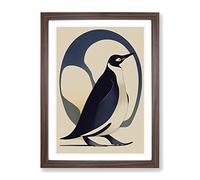 Penguin Art Nouveau Framed Print | A4 Walnut Framed Wall Art | Ready to Hang | Modern Nature Picture | Living Room Bedroom Lounge Office