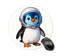 Penguin Astronaut Mouse Pad Round Laptop Mouse Mat Cute Computer Mousepad Keyboard Pad Non-Slip Desk Pads for Gaming Office Work Home