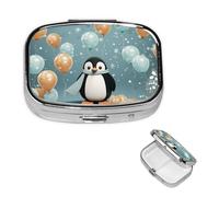Penguin Balloon Snowflake Pill Box 2 Compartment Medicine Pill Organizer Square Pill Case for Purse & Pocket Travel Pillbox Portable Metal Medicine Vitamin Fish Oil Organizer Unique Gift