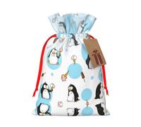 Penguin Balloon Snowflake print Christmas Bag - Premium Holiday packet, Festive Xmas Packaging with Joyful Designs
