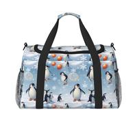 Penguin Balloon Snowflake Print Foldable Carry On Tote Large Capacity Hand Carry Bag for Airplane Weekend Getaways