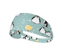 Penguin Balloon Snowflake Print Printed Hairband Sport Hairband, Stretchy Wide Hairband, Unisex Casual Hairband