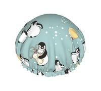 Penguin Balloon Snowflake Print Shower Cap Lightweight Hat Suitable For Women With Long Hair Soft Shower Hat