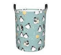 Penguin Balloon Snowflake Printing Personalized Circular Dirty Clothes Hamper â€“ Standable Design, Works In Bathroom & Closet