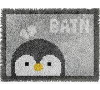Penguin Bath DIY Latch Hook Rug Kits for Adults Tapestry Pre-Printed Patterns Carpet Needlework Crochet Yarns Latch Hooking Mat for Home Decor 52x38cm(g106)