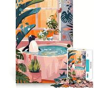 Penguin Bathing in A Lush Setting 1000 Piece Jigsaw Puzzles for Adults Jigsaw Logic Sense Toy Leisure Fun Smooth Edge Heartfelt Gift (38x26cm)