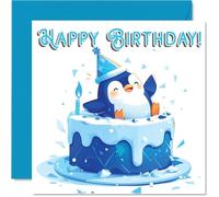 Penguin Birthday Cards - Animal Cake - Happy Birthday Card for Son Daughter Brother Sister Grandson Granddaughter Niece Nephew Cousin, 145mm Bday Greeting Cards