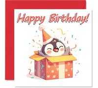 Penguin Birthday Cards - Animal Gifts - Happy Birthday Card for Son Daughter Brother Sister Grandson Granddaughter Niece Nephew Cousin, 145mm x 145mm Bday Greeting Cards