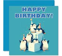 Penguin Birthday Cards for Her Him - Party Animals Pyramid - Happy Birthday Card for Mum Dad Brother Sister Auntie Uncle Cousin Friend Family Colleague 145mm x 145mm Bday Greeting Cards