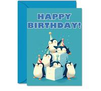 Penguin Birthday Cards for Her Him - Party Animals Pyramid - Happy Birthday Card for Mum Dad Brother Sister Auntie Uncle Cousin Friend Family Colleague A5 Bday Greeting Cards