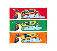 Penguin Biscuit Bars Variety Pack, Original, Mint and Orange Flavours, 7 Bars x 24.6g Each, Pack of 3, No Artificial Colours or Flavours
