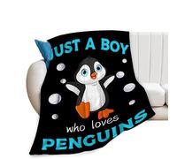 Penguin Blanket Soft Cozy Penguin Throw Blanket Super Fuzzy Fluffy Warm Just a Boy Who Loves Penguins Lightweight Fleece Flannel Gifts Blankets for Kids Adults 50"X40"