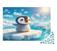 Penguin Blowing Bubbles Jigsaw Puzzle Cute Penguin Bubbles 1000 Pieces Eco-friendly Paper Bundle for Adults 12+ Home Decor Puzzle 38x26cm/1000pcs