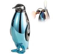 Penguin butane metal lighter, windproof lighter, portable soft flame lighter, reusable adjustable flame lighter, suitable for outdoor, candle, barbecue, men's gift(D)