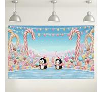 Penguin Candy Backdrop, Cute Sweet Treats Party Decorations, Colorful Indoor/Outdoor Photography Background for Winter Celebrations 71x43 Inch