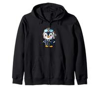 Penguin Cartoon Pilot Flying Airplane Zip Hoodie